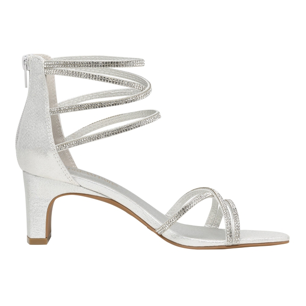 Rhinestone Chunky Pump Sandals - SILVER RHINESTONE - 4